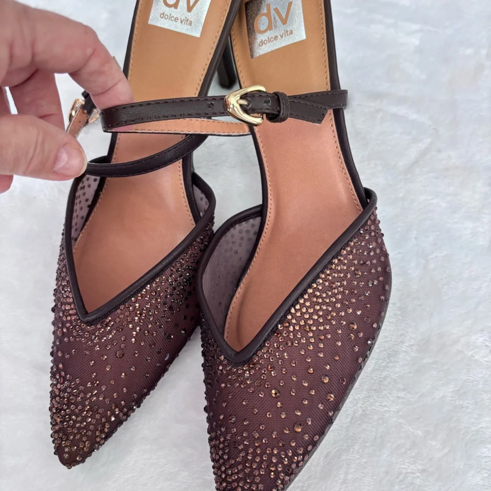 DV by DOLCE VITA Elley Rhinestone Stiletto Heel Mule--NEW--9.5